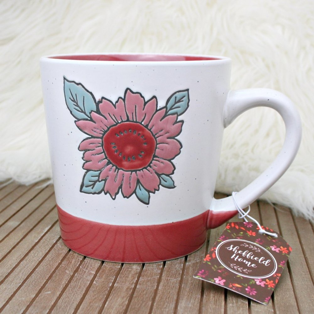 Sunflower Flower Coffee Tea Ceramic Mug Boho Retro NWT